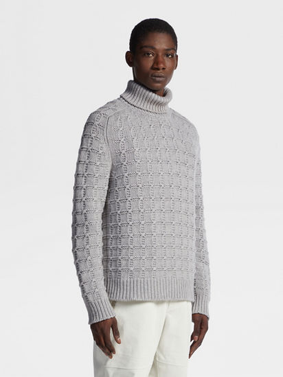 Turtleneck Cashmere Blend Sweater in Grey - Zegna