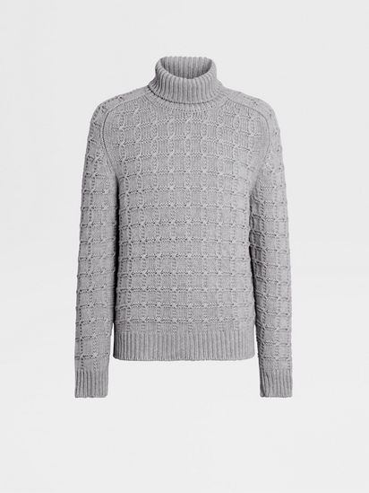 Wool Turtleneck Sweater, Cable Hand Knitted Jumper, Light Grey