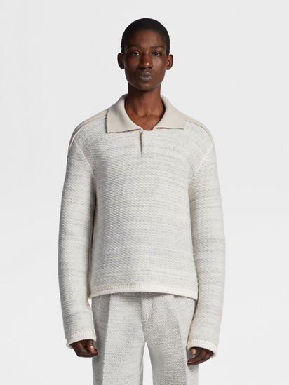 Light Grey and Ivory Wool Polo Sweater FW23 29239565 | Zegna EE