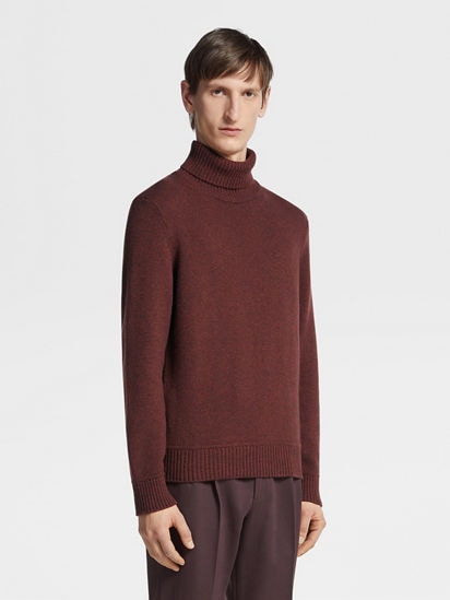 Dark Burgundy and Grey Oasi Cashmere Turtleneck FW23 27949396