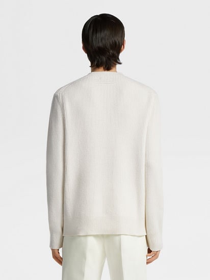 White Mélange Oasi Cashmere Crewneck SS25 28293338 | Zegna US