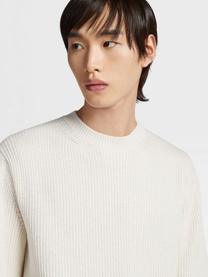 White Mélange Oasi Cashmere Crewneck SS25 28293338 | Zegna US White Mélange Oasi Cashmere Crewneck SS25 28293338 | Zegna US