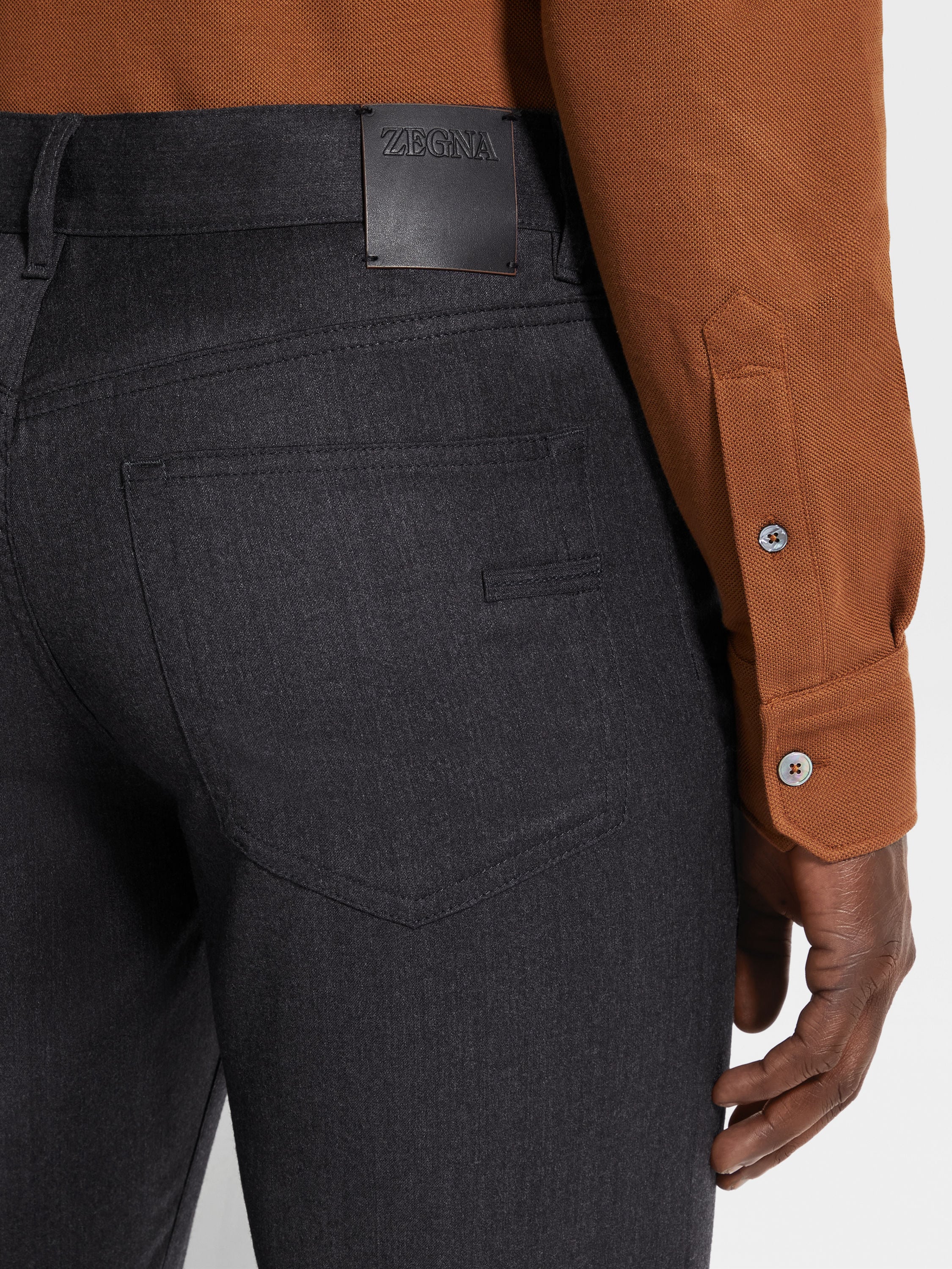 Dark Grey Stone-washed Wool Roccia Pants Product detail photo #1