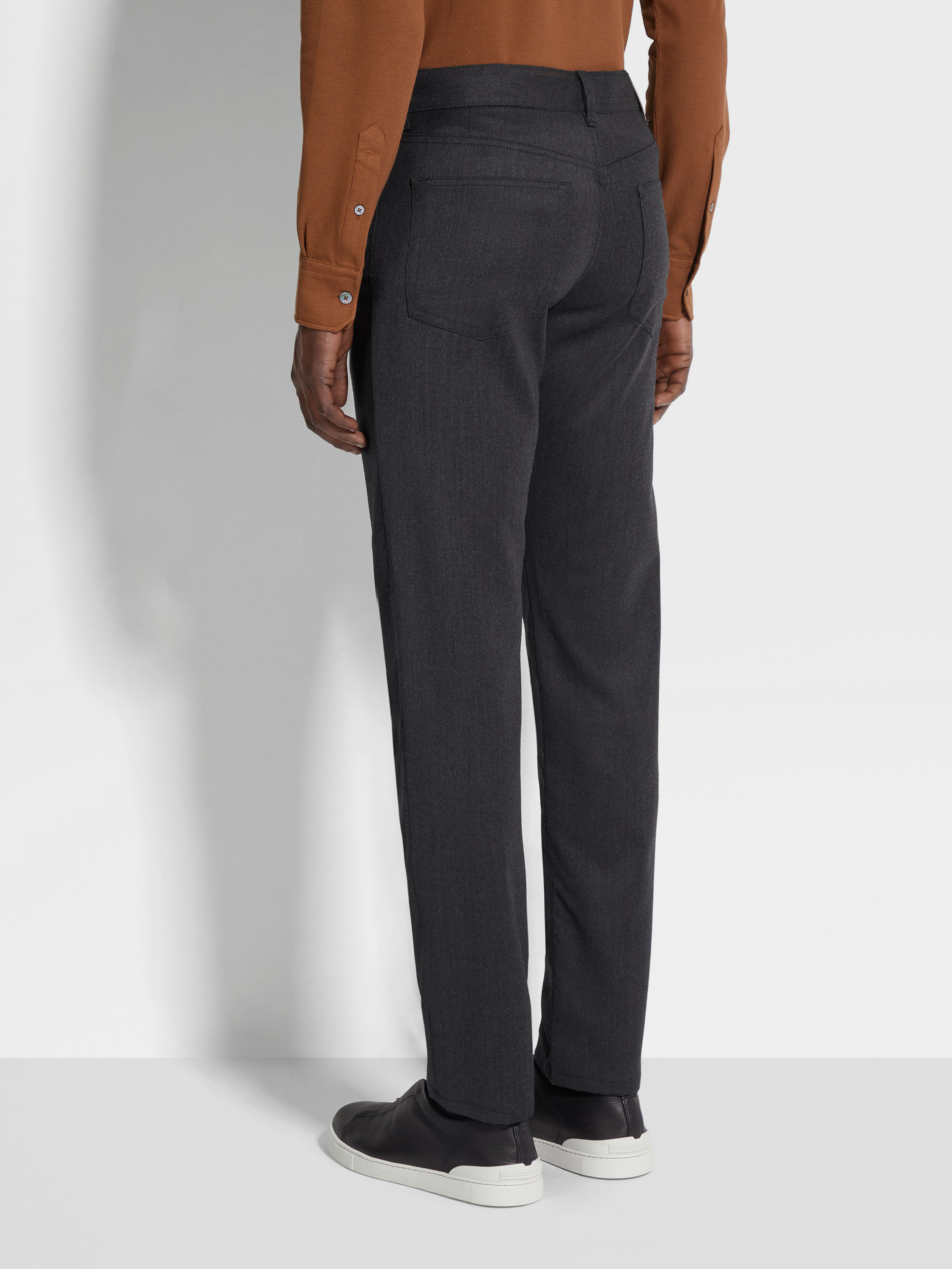 Dark Grey Stone-washed Wool Roccia Pants Product detail photo #4