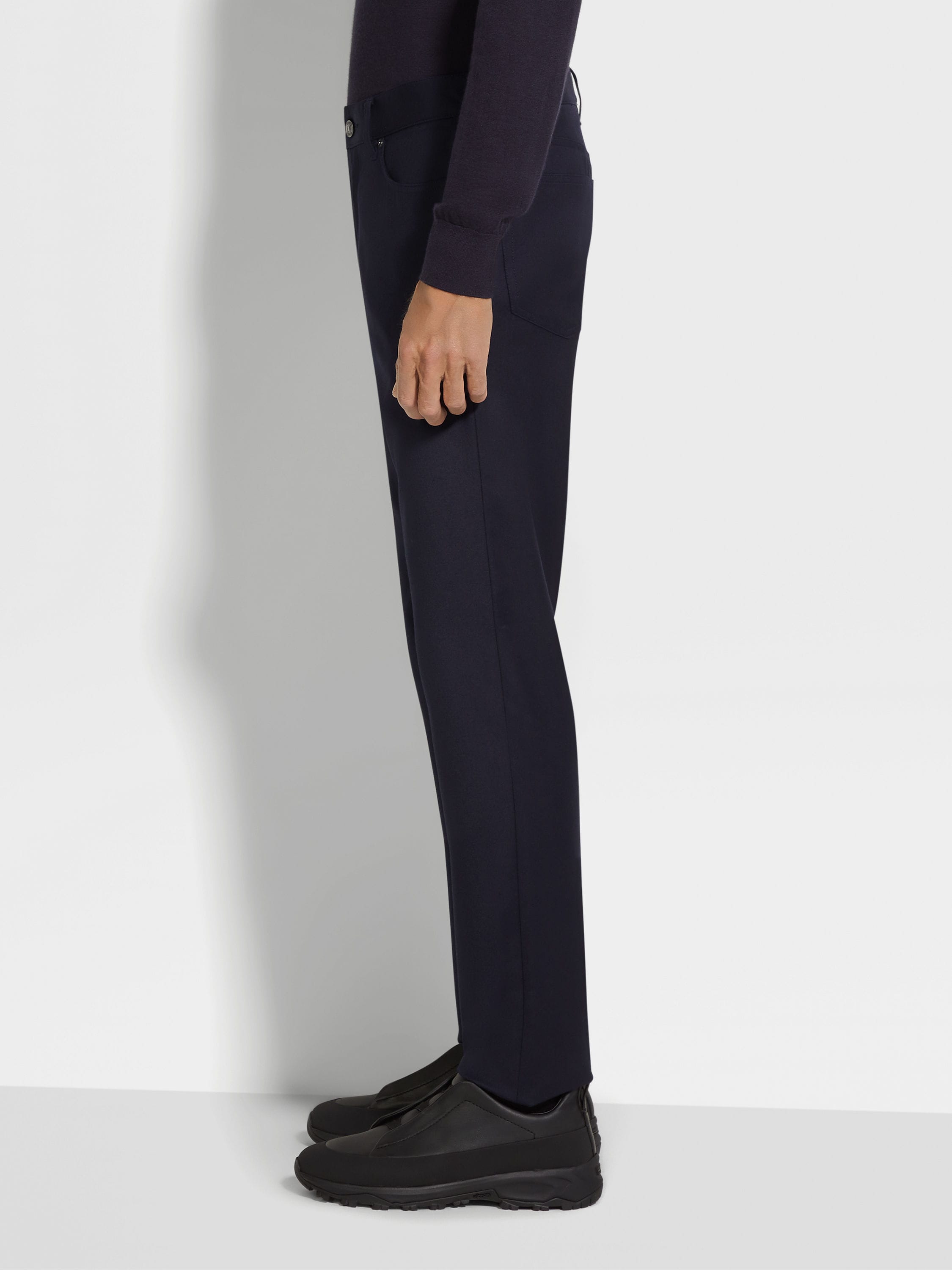 Dark Blue Stone-washed Wool Roccia Pants Product detail photo #2