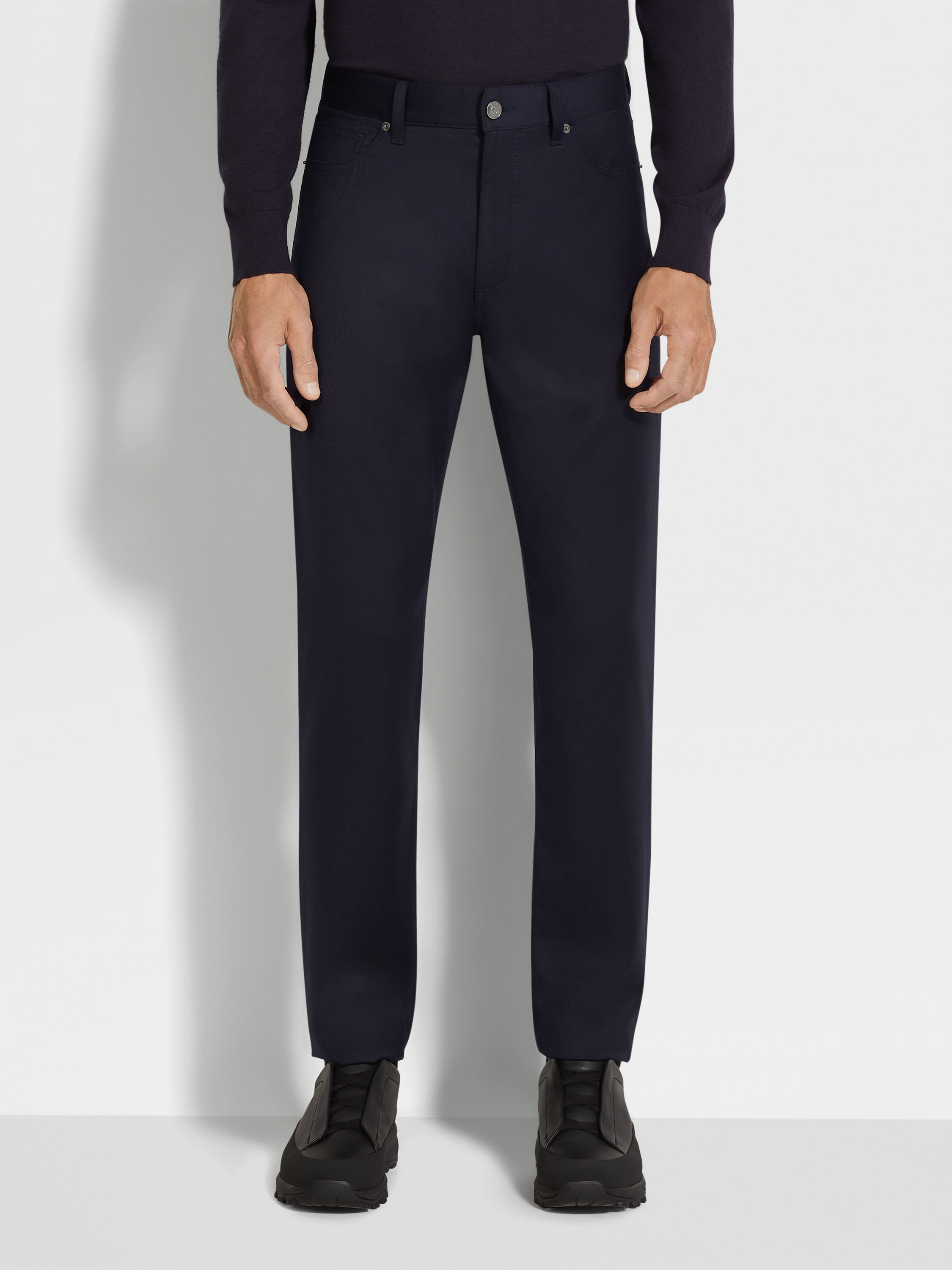 Dark Blue Stone-washed Wool Roccia Pants Product detail photo #3