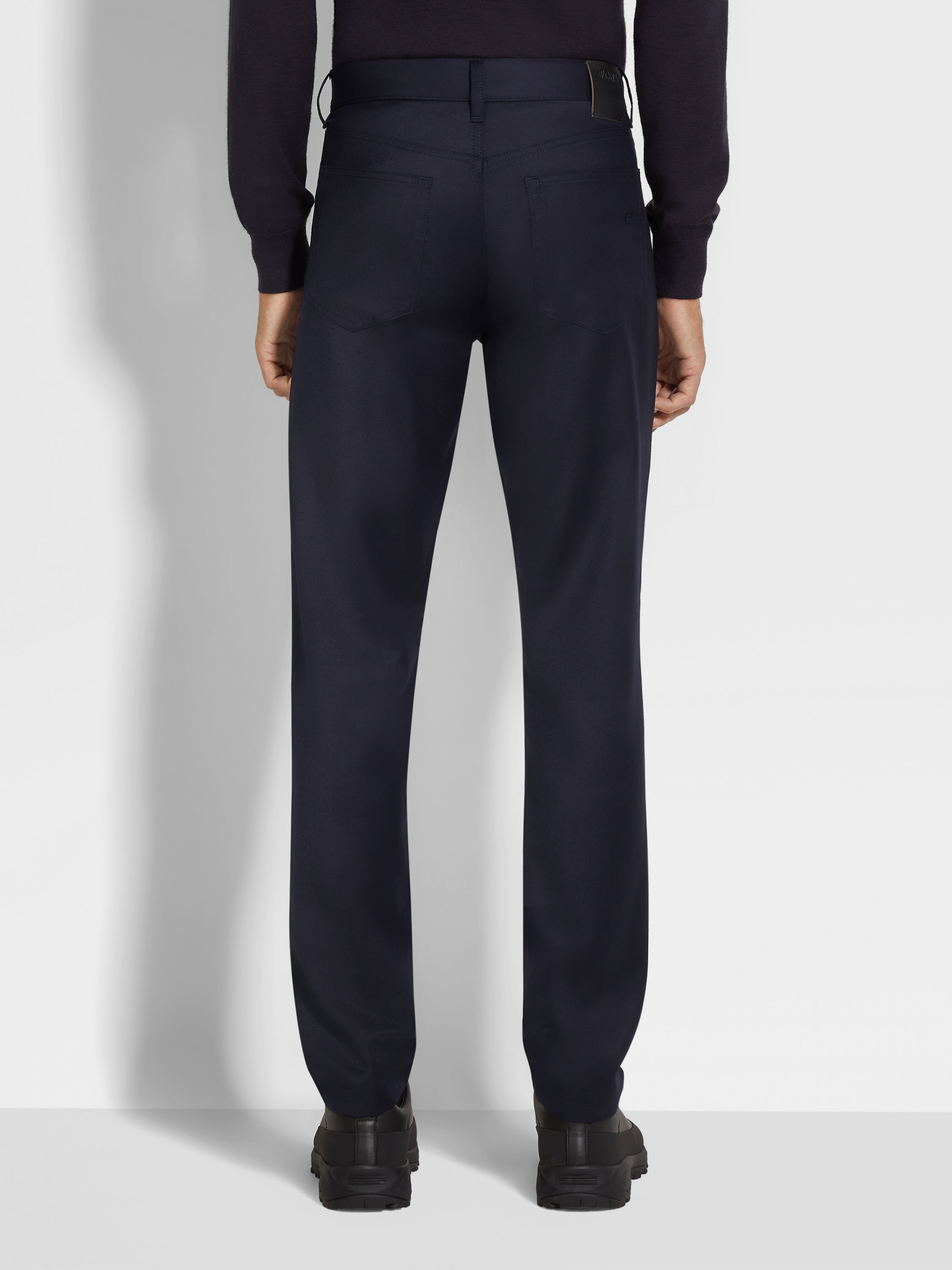 Dark Blue Stone-washed Wool Roccia Pants Product detail photo #4