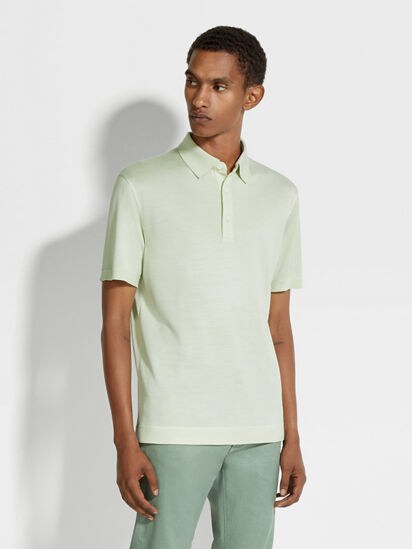 Light Aqua Green Zegna Silk Polo Shirt SS24 30302369 Zegna AR