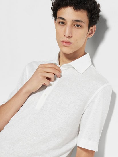 Optical White Linen Polo Shirt SS25 30298875 | Zegna US