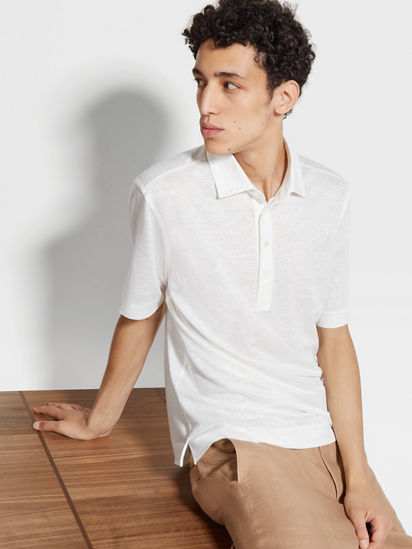 Optical White Linen Polo Shirt SS25 30298875 | Zegna US