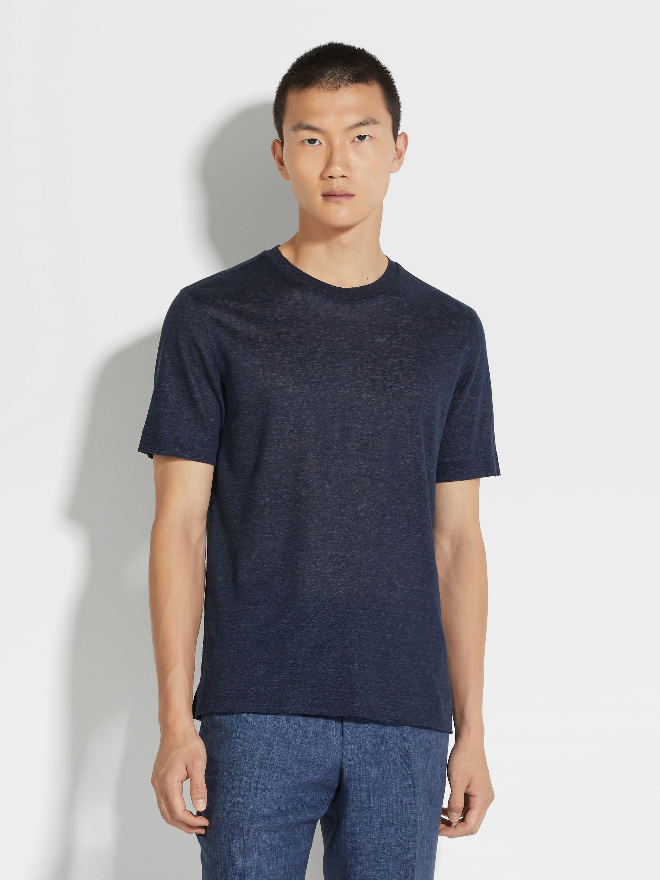 Navy Blue Linen T-shirt Product detail photo #3