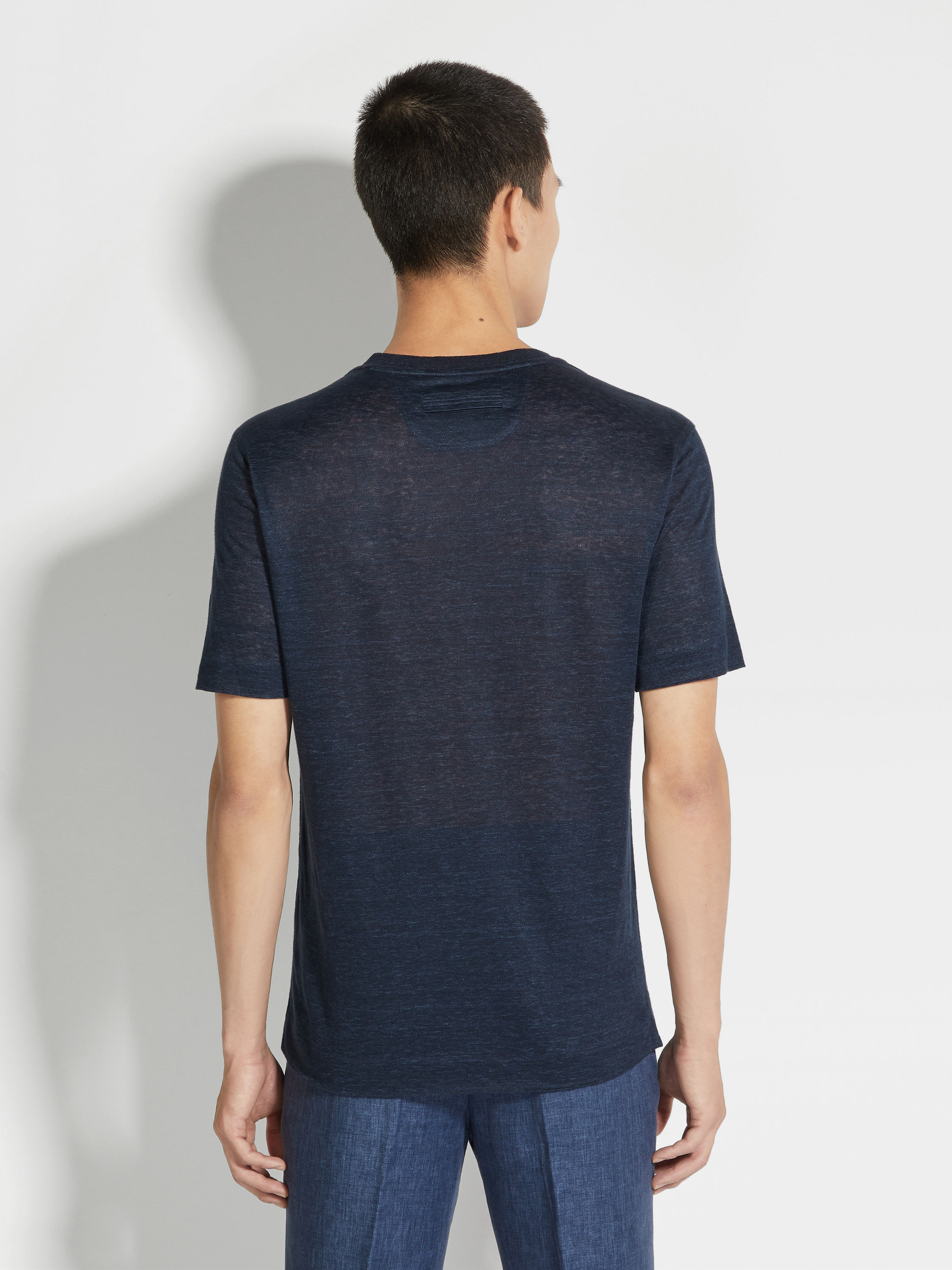 Navy Blue Linen T-shirt Product detail photo #4