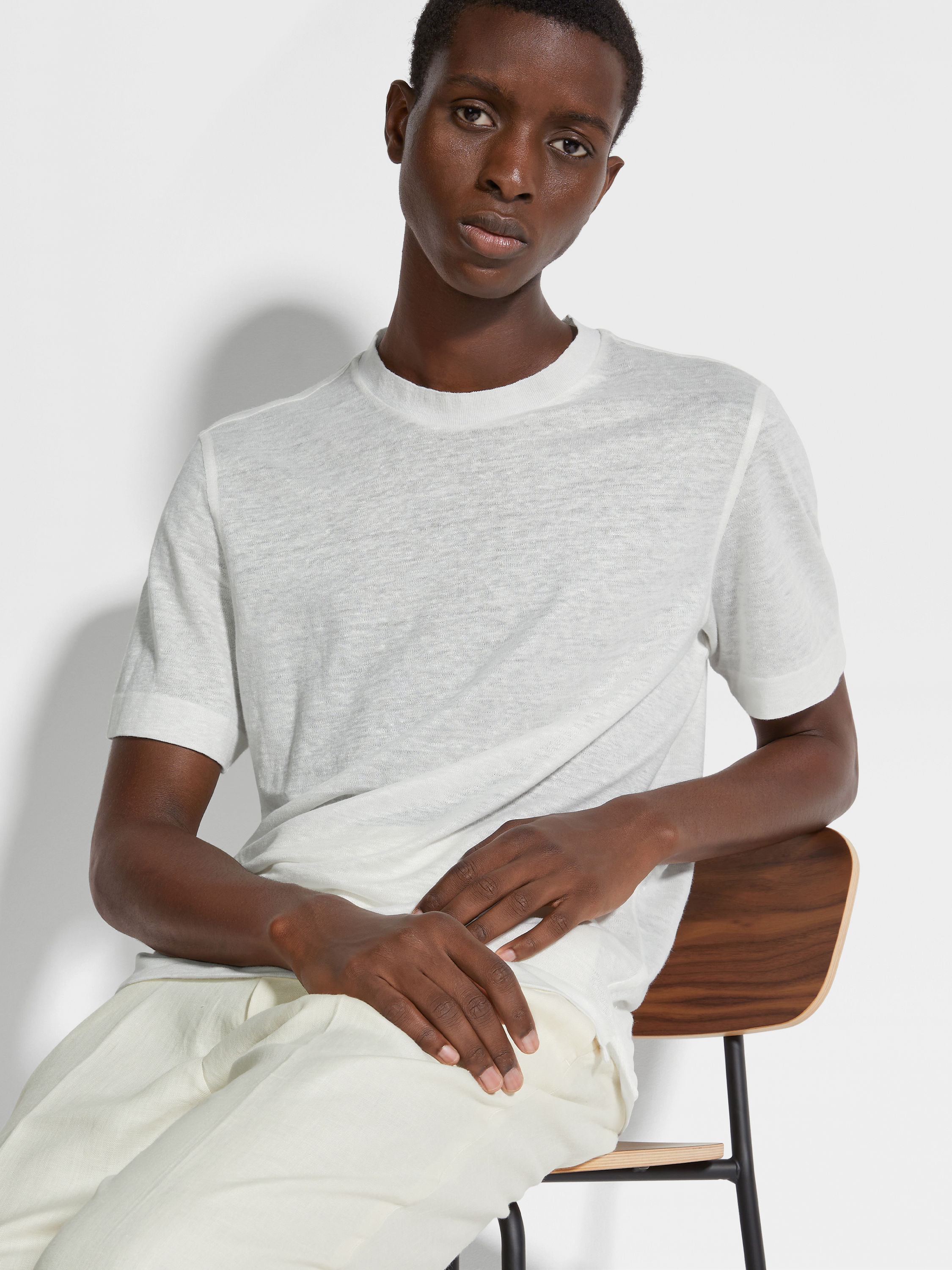 荧光白亚麻 T 恤 产品细节图 #2