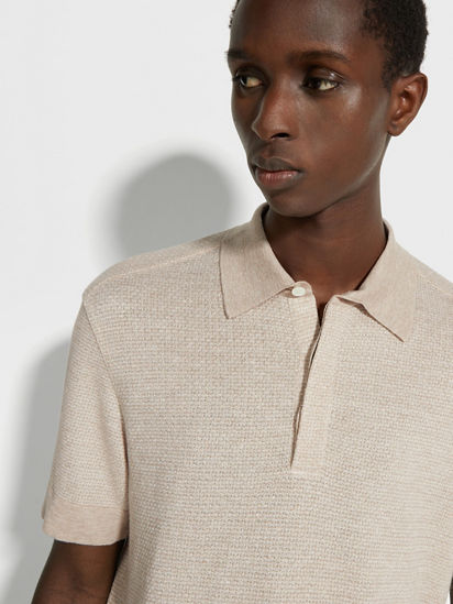 Light Beige Cotton Linen and Silk Polo Shirt SS24 30009417 Zegna CA