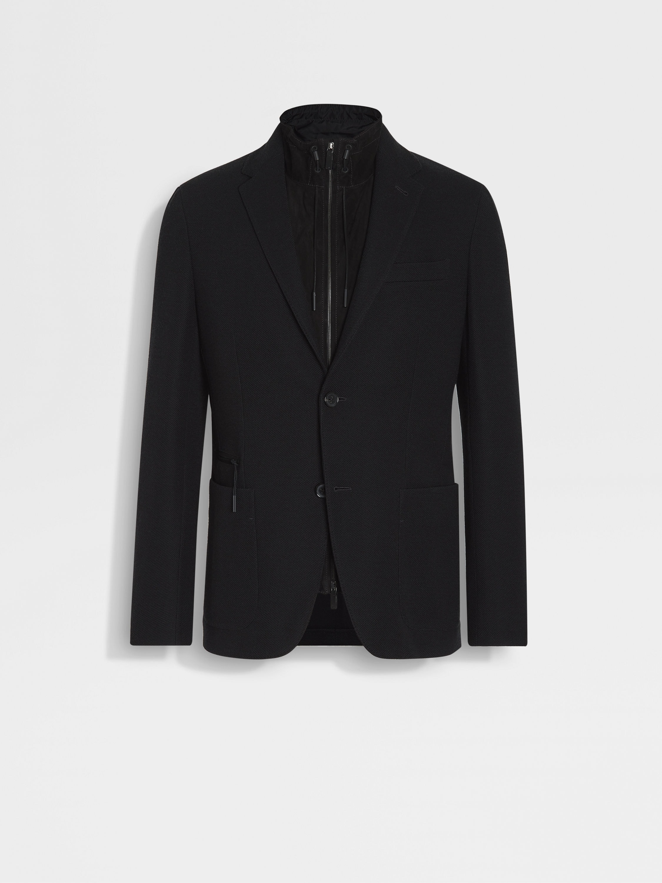 Black High Performance™ Jersey Wool Blend Sweater Jacket 