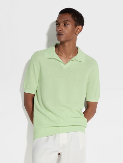 Light Aqua Green Premium Cotton Polo Shirt SS24 30317342 Zegna PL