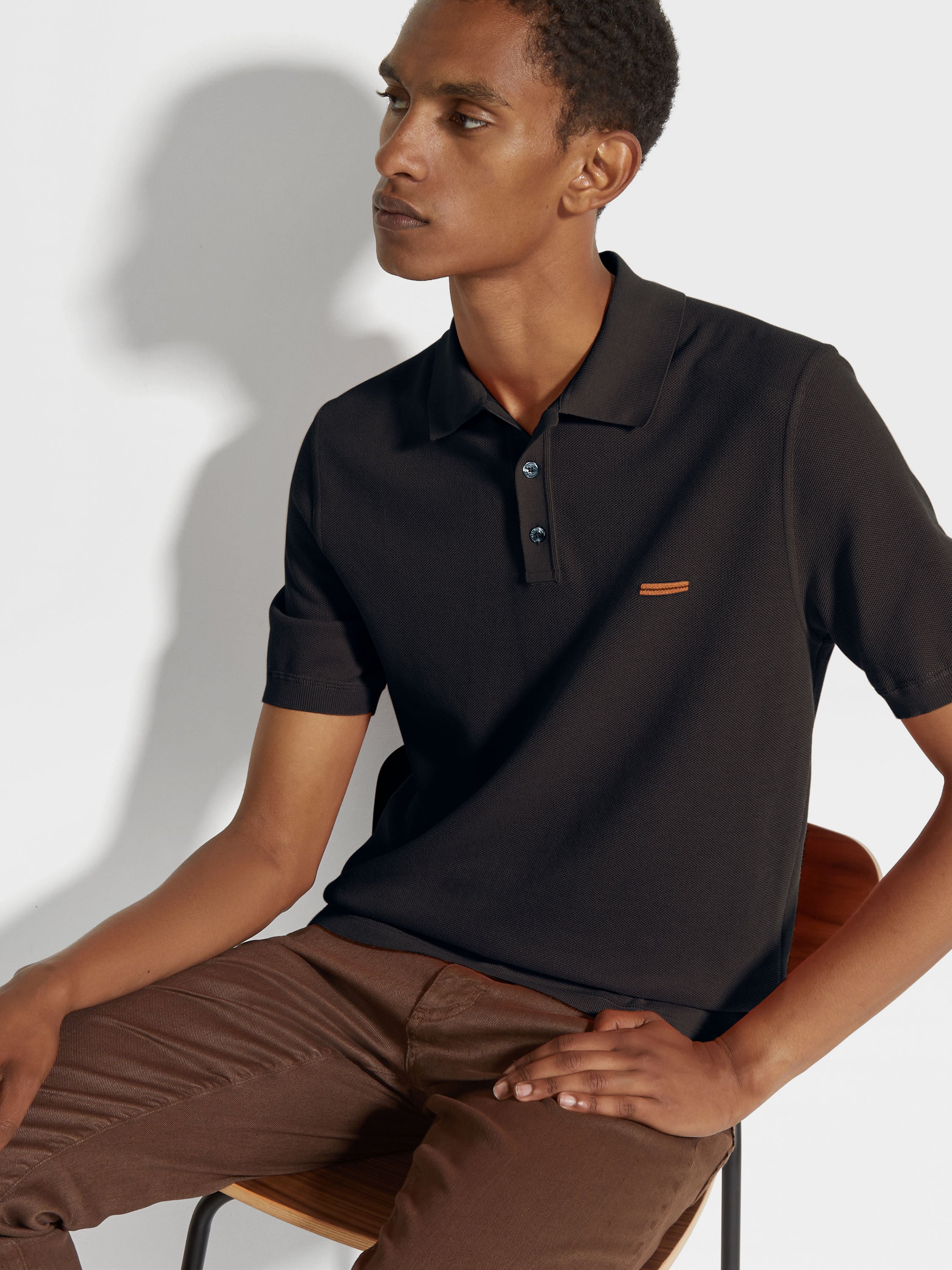 Black Cotton Polo Shirt Product detail photo #2