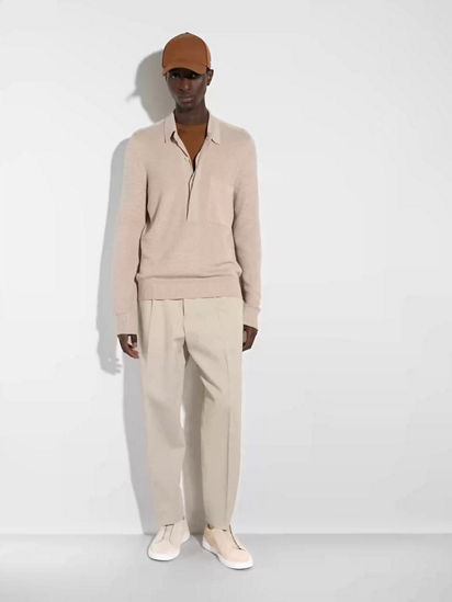 Light Beige Melange Cotton and Silk Polo Shirt SS24 29886380 Zegna TW