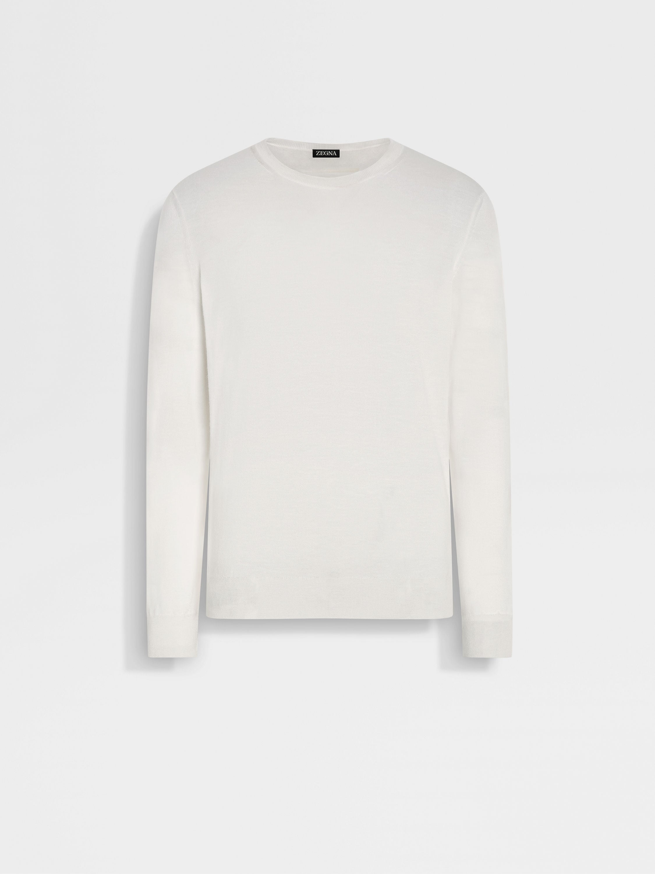 White Mélange Silk Cashmere and Linen Crewneck