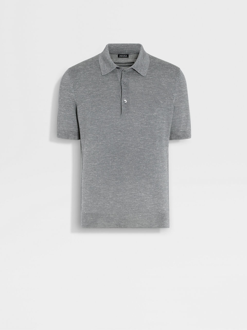 Grey Mélange Silk Cashmere and Linen Polo Shirt