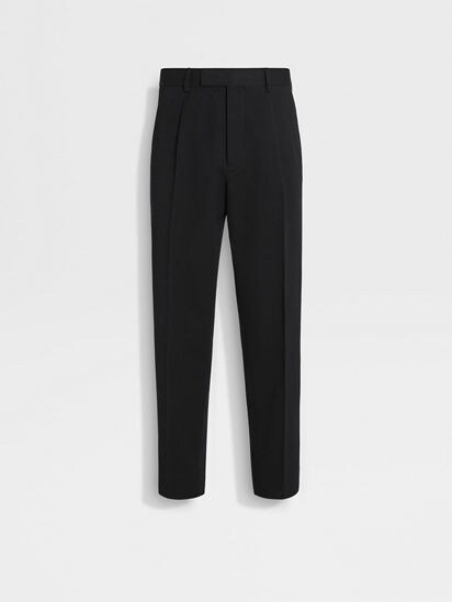 Black Cotton and Wool Pants