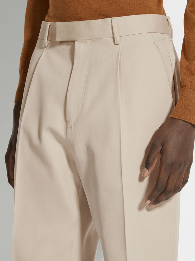Light Beige Cotton and Wool Pants Product detail photo #1