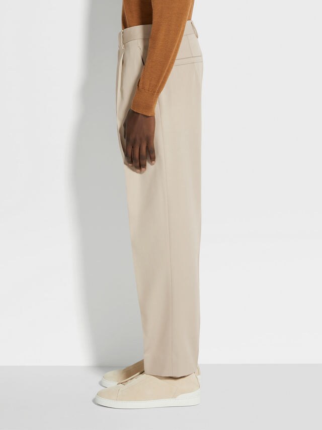 Light Beige Cotton and Wool Pants Product detail photo #3