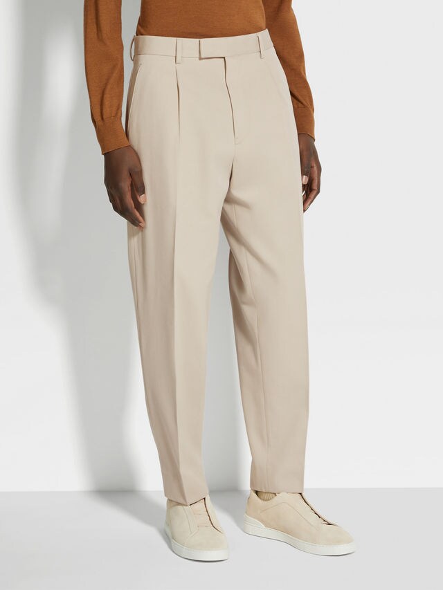 Light Beige Cotton and Wool Pants Product detail photo #4