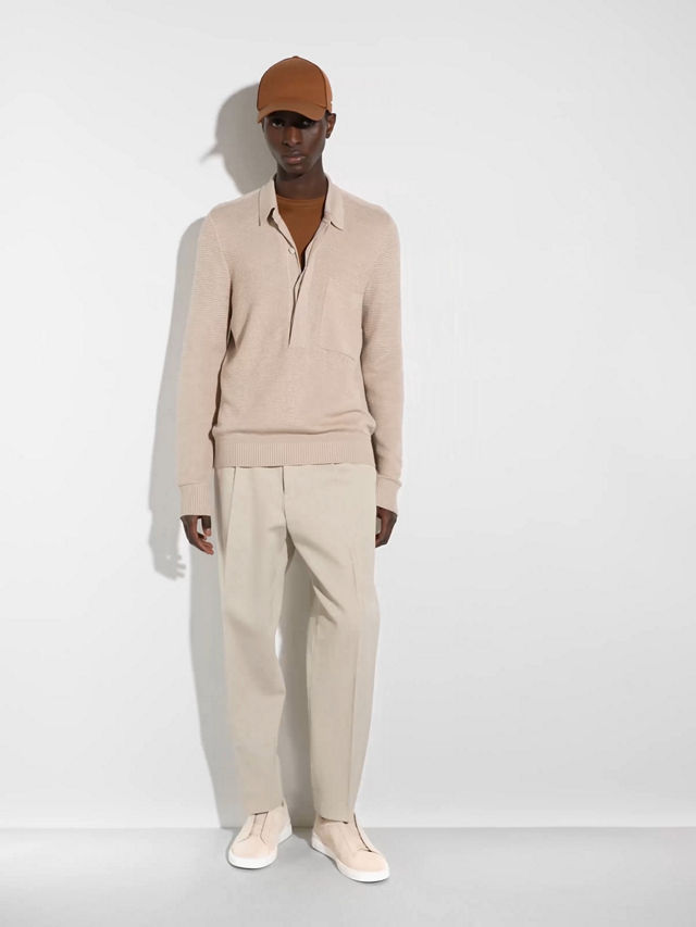 Light Beige Cotton and Wool Pants
