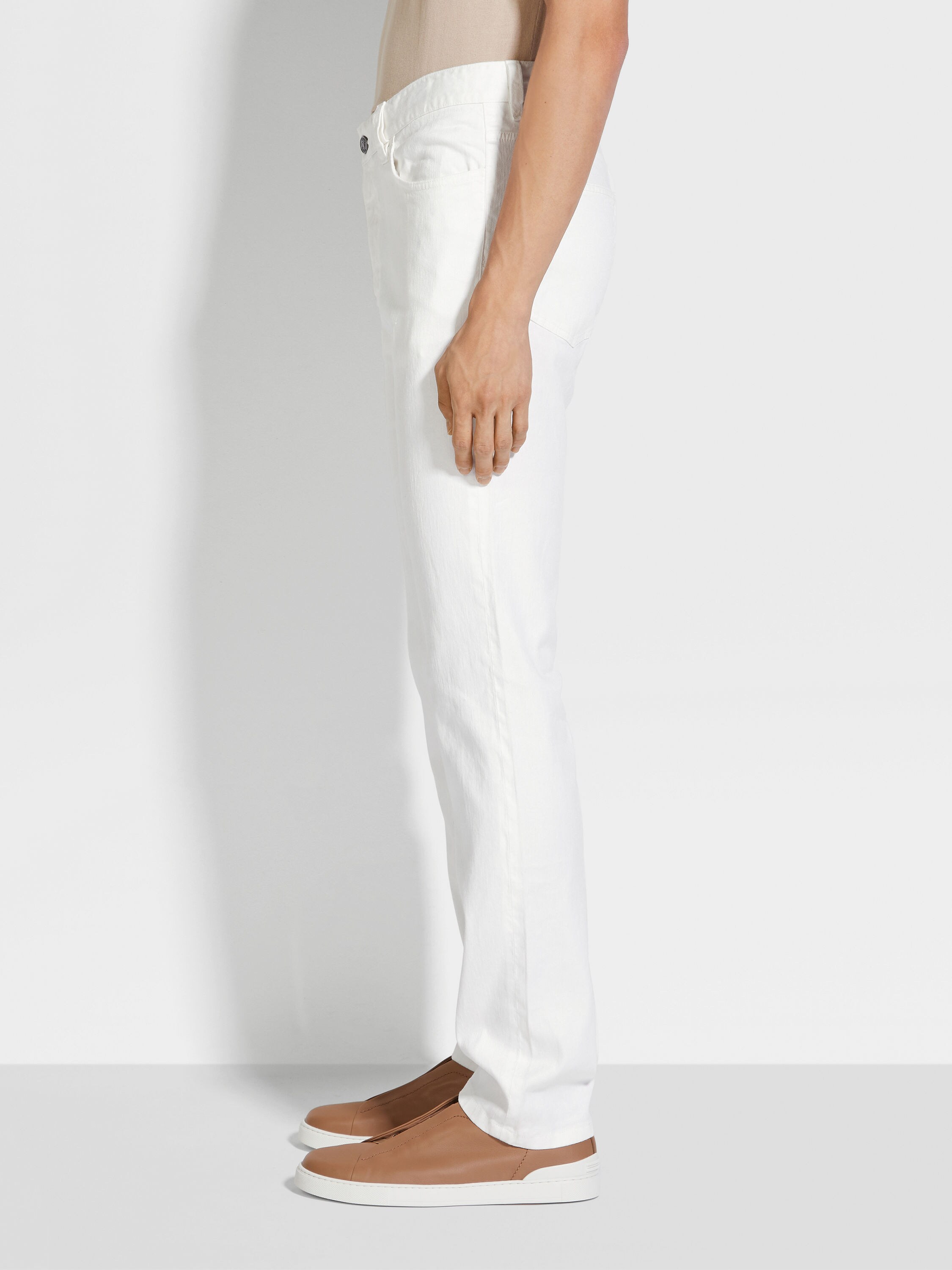 White Stretch Linen and Cotton Roccia Jeans Product detail photo #2