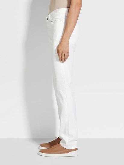 【MODERNIF】Linen Semi-Wide Cream Jeans James High-Rise Wide Leg Jean | Premium Italian Fabric