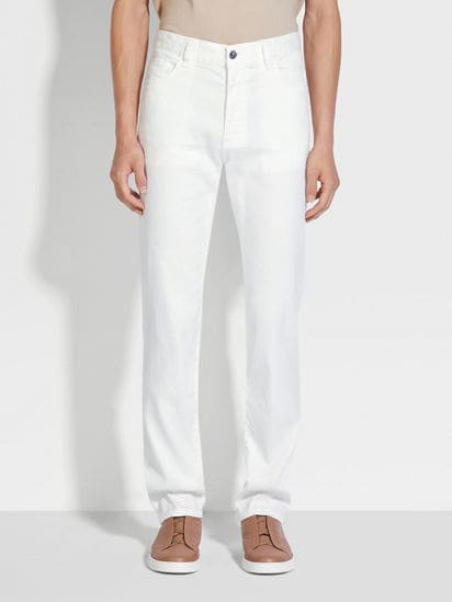 White Stretch Linen and Cotton Roccia Jeans SS25 30273238 White Stretch Linen and Cotton Roccia Jeans SS25 30273238