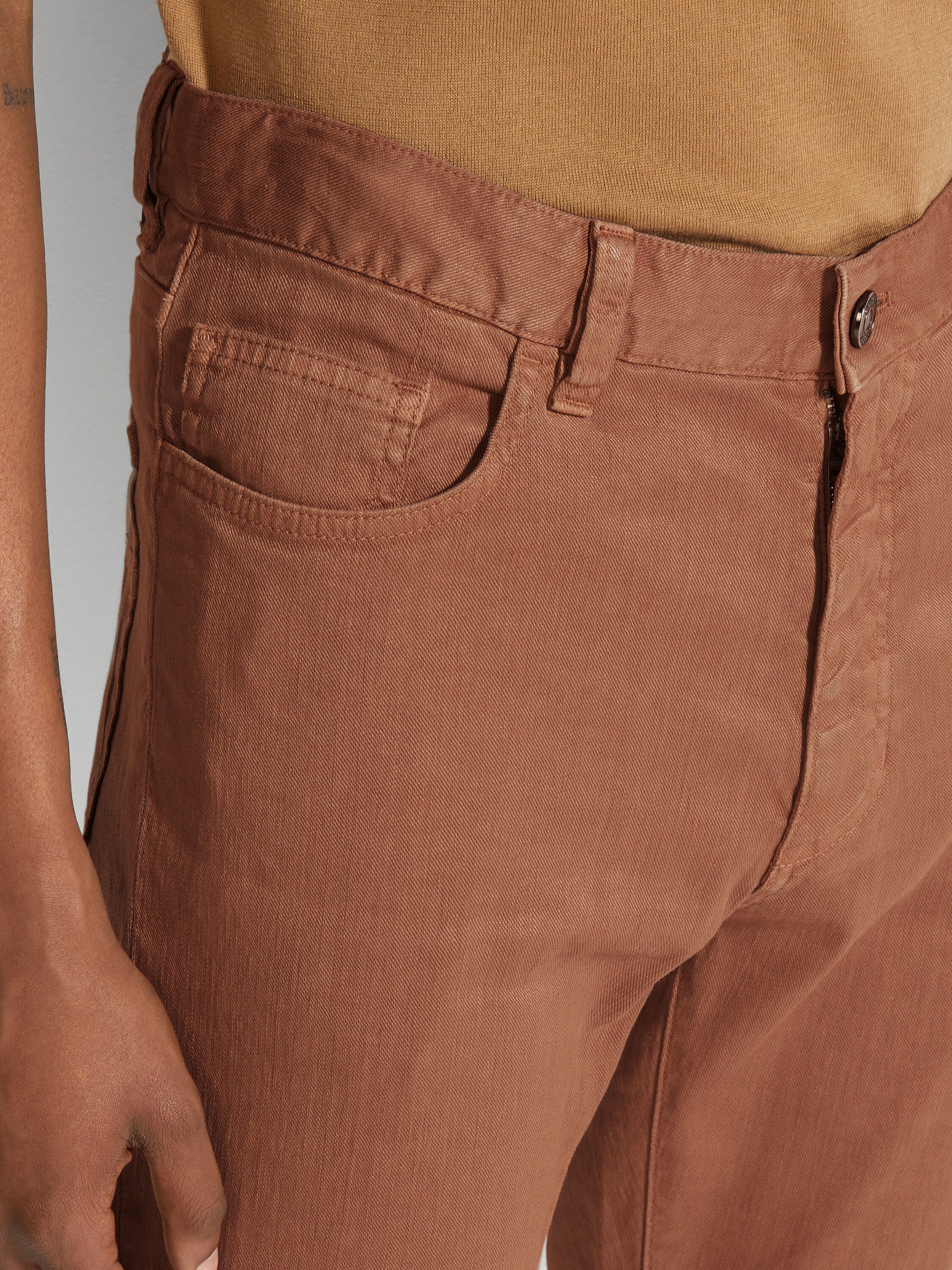 Dark Foliage Stretch Linen and Cotton Roccia Jeans Product detail photo #1