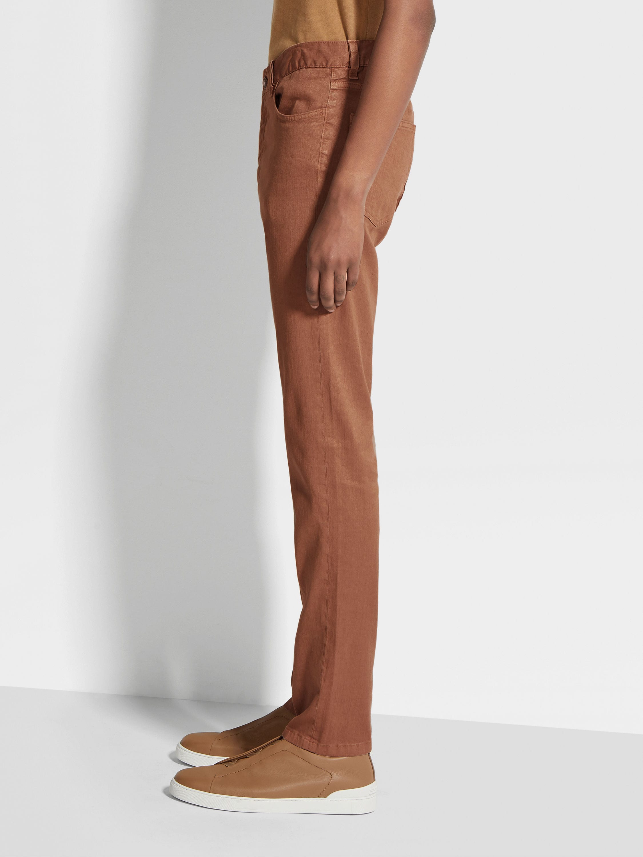 Dark Foliage Stretch Linen and Cotton Roccia Jeans Product detail photo #2