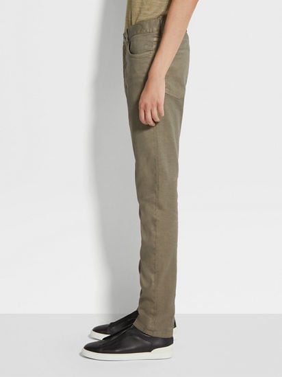 Dark Taupe Stretch Linen and Cotton Roccia Jeans SS25 Dark Taupe Stretch Linen and Cotton Roccia Jeans SS25