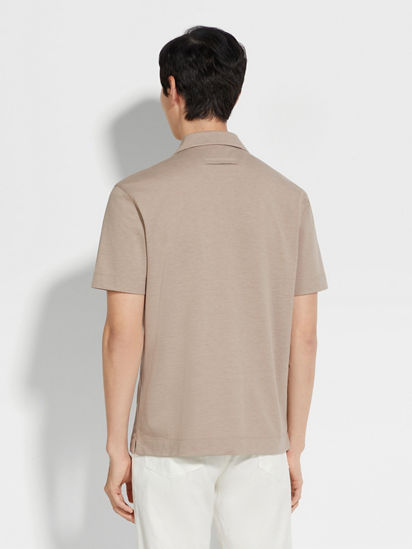 Light Taupe Silk and Cotton Piquet Polo Shirt SS25 32401756