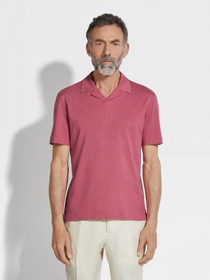 Fuchsia Silk and Cotton Piquet Polo Shirt FW24 32335855 Fuchsia Silk and Cotton Piquet Polo Shirt FW24 32335855