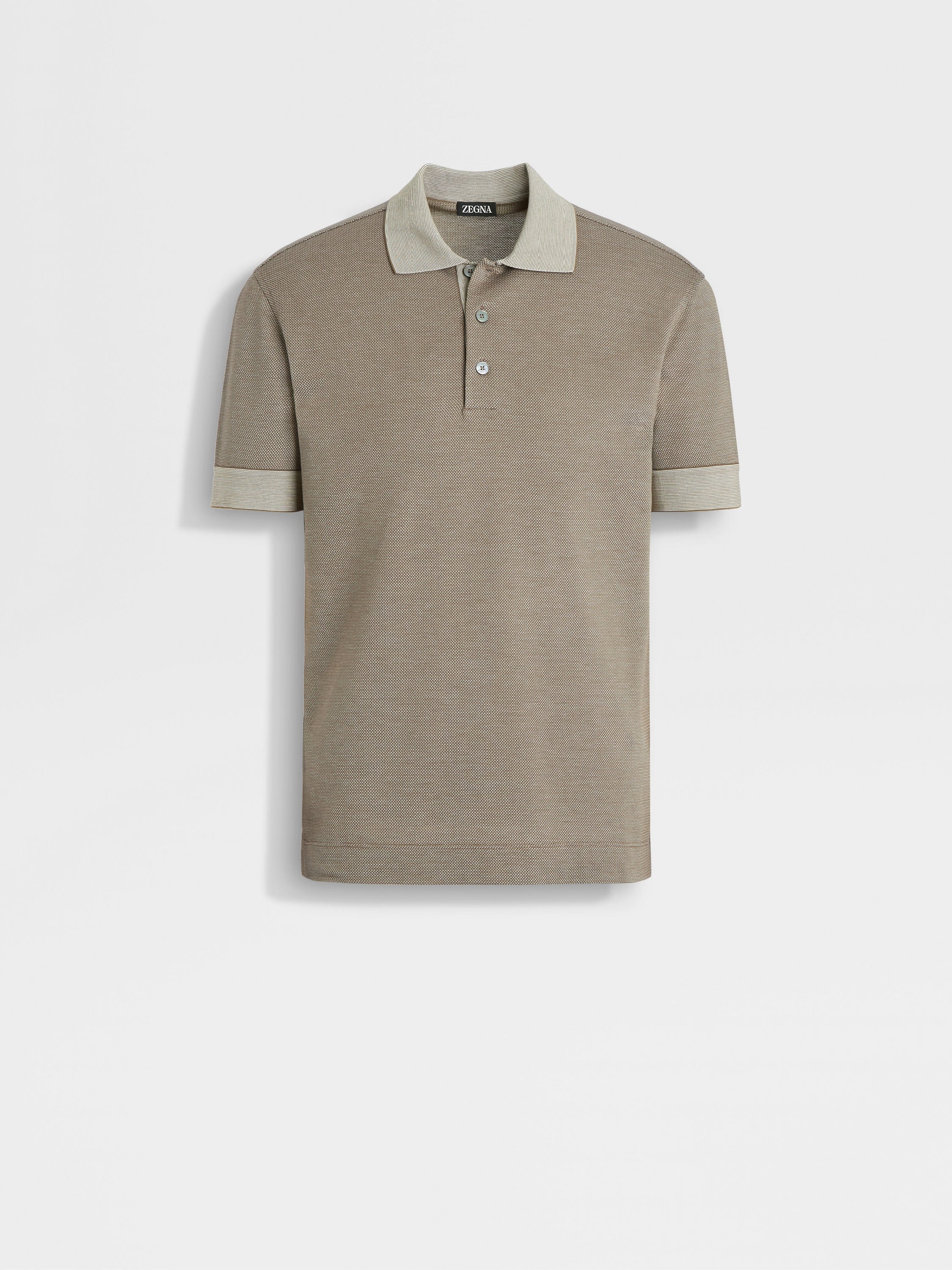 Khaki Micro-structured Cotton and Silk Polo Shirt Main product photo