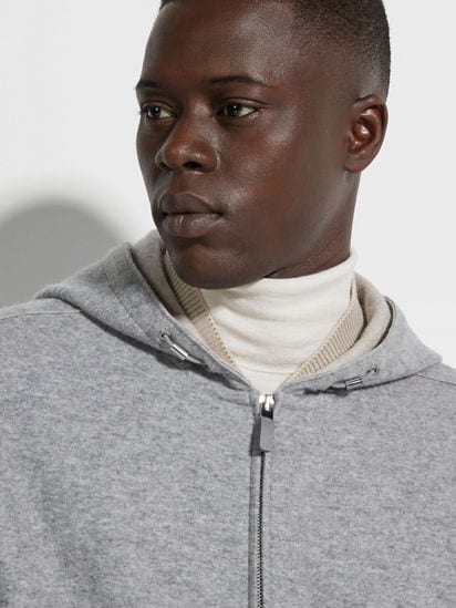 Grey Mélange Cashmere Blend Full Zip Hoodie FW24 32161653 Grey Mélange Cashmere Blend Full Zip Hoodie FW24 32161653