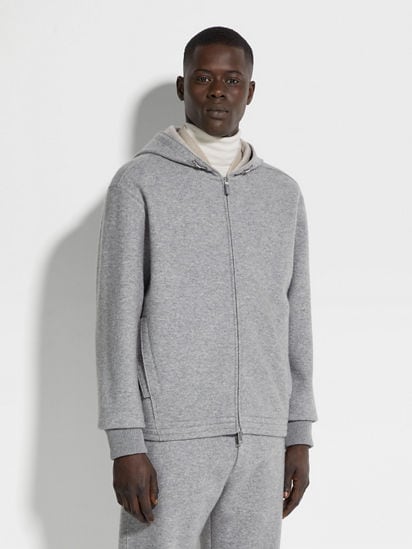 Grey Mélange Cashmere Blend Full Zip Hoodie FW24 32161653 Grey Mélange Cashmere Blend Full Zip Hoodie FW24 32161653