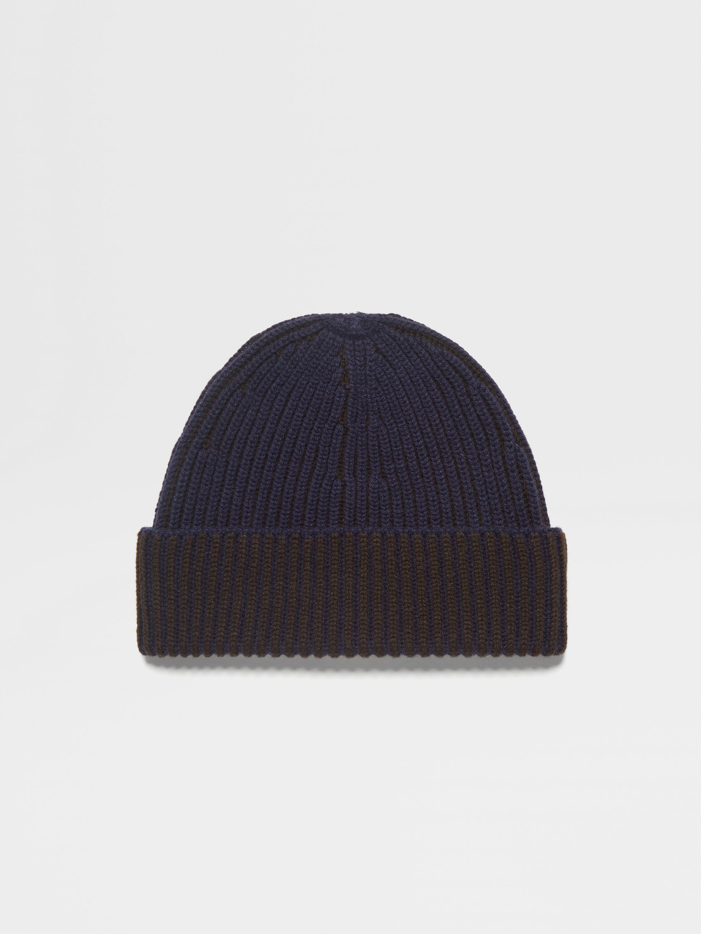 Ink Blue and Dark Brown Oasi Cashmere Beanie 