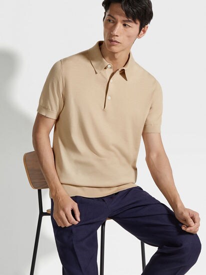 Tシャツ・カットソー ZEGNA SS25 Cotton polo shirt (E8C90A7C32 B09) Light Beige Premium Cotton Polo Shirt SS25 32326394 | Zegna AU
