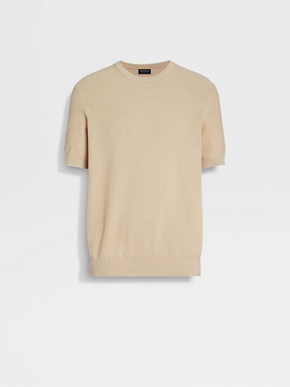 Light Beige Premium Cotton Crewneck SS25 32163984 | Zegna US