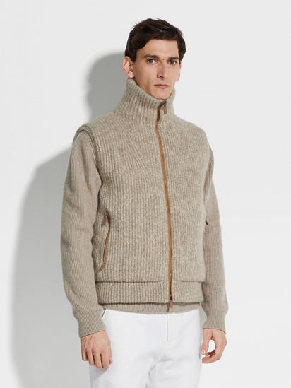Light Taupe Mélange Cashmere Blend Full Zip Vest FW24 Light Taupe Mélange Cashmere Blend Full Zip Vest FW24
