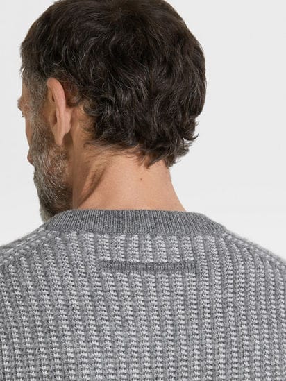 Grey and White Cashmere Mohair and Silk Crewneck FW24 Grey and White Cashmere Mohair and Silk Crewneck FW24