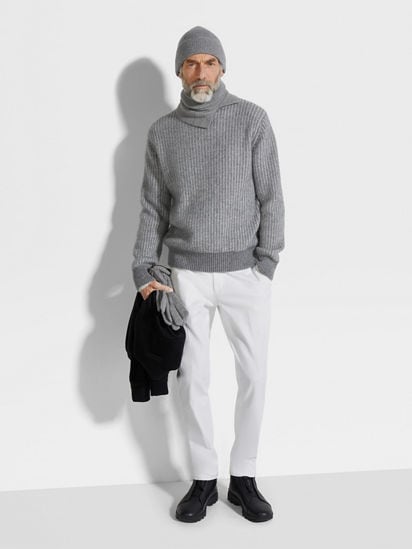 Grey and White Cashmere Mohair and Silk Crewneck FW24 Grey and White Cashmere Mohair and Silk Crewneck FW24