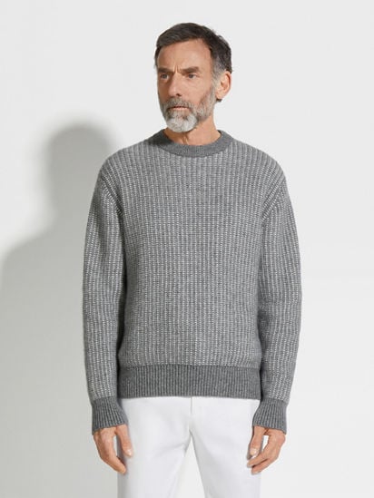 Grey and White Cashmere Mohair and Silk Crewneck FW24 Grey and White Cashmere Mohair and Silk Crewneck FW24