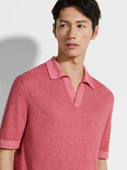 Fuchsia Mélange Silk Cashmere and Linen Polo Shirt SS25 Fuchsia Mélange Silk Cashmere and Linen Polo Shirt SS25