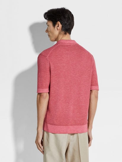 Fuchsia Mélange Silk Cashmere and Linen Polo Shirt SS25 Fuchsia Mélange Silk Cashmere and Linen Polo Shirt SS25