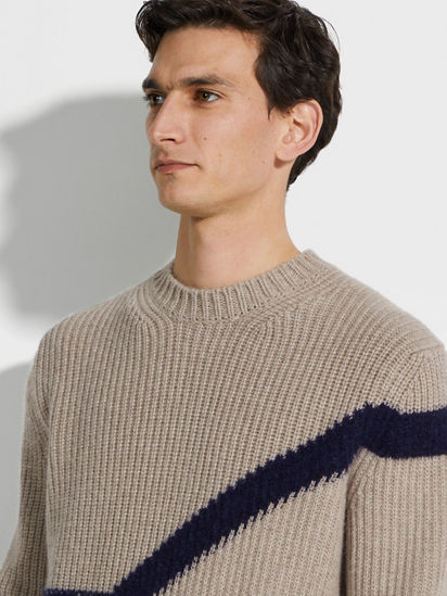 ライトトープ&インクブルー カシミヤ&シルク クルーネック FW24 ライトトープ&インクブルー カシミヤ&シルク クルーネック FW24